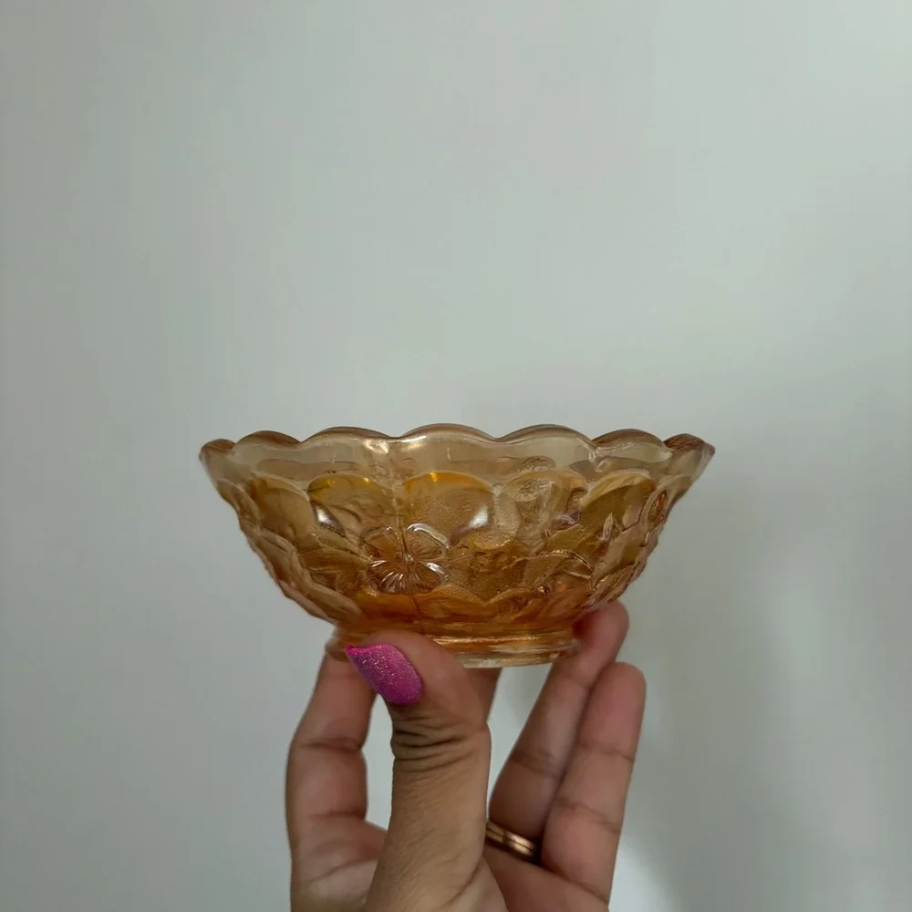 Vintage Fenton Marigold Carnival Glass‎ Ice Cream Bowls Set 2 Iridescent Scallop